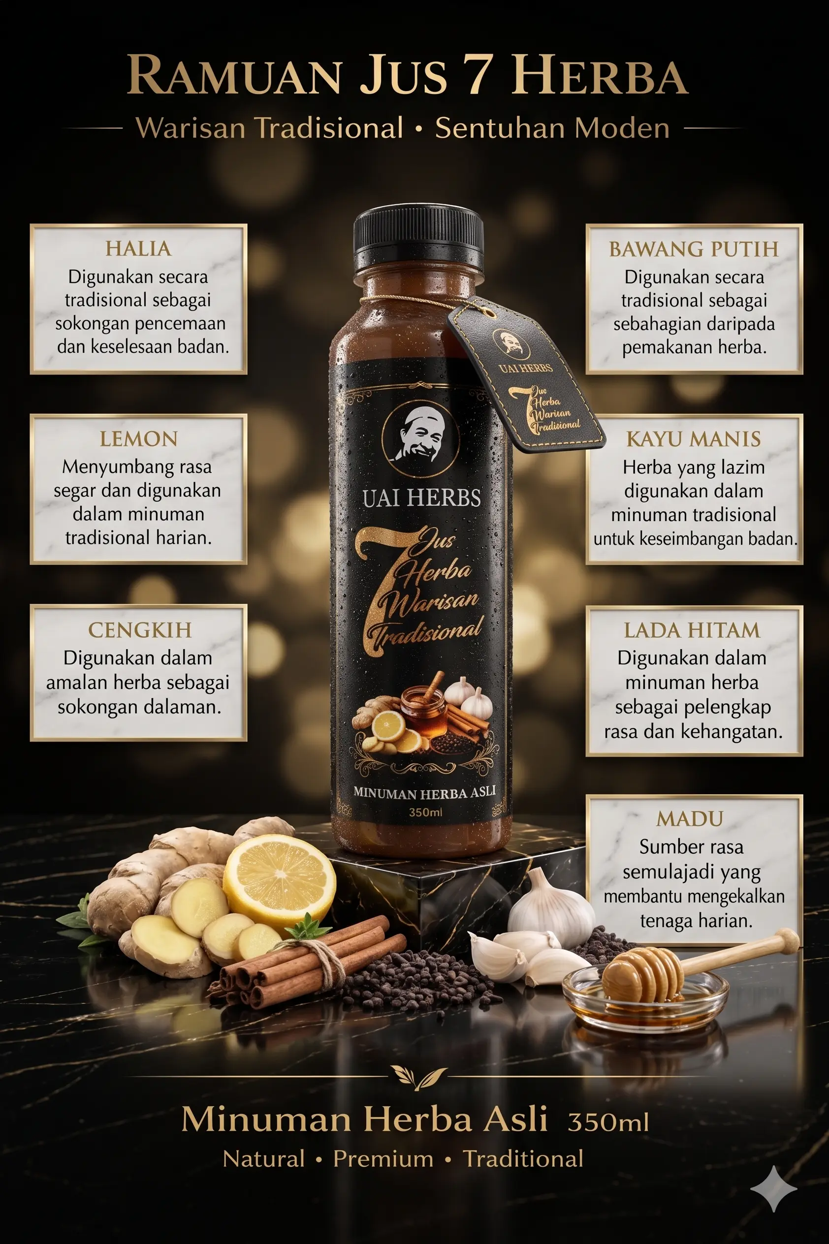 Bahan 7 herba warisan dalam Jus UAI Herbs